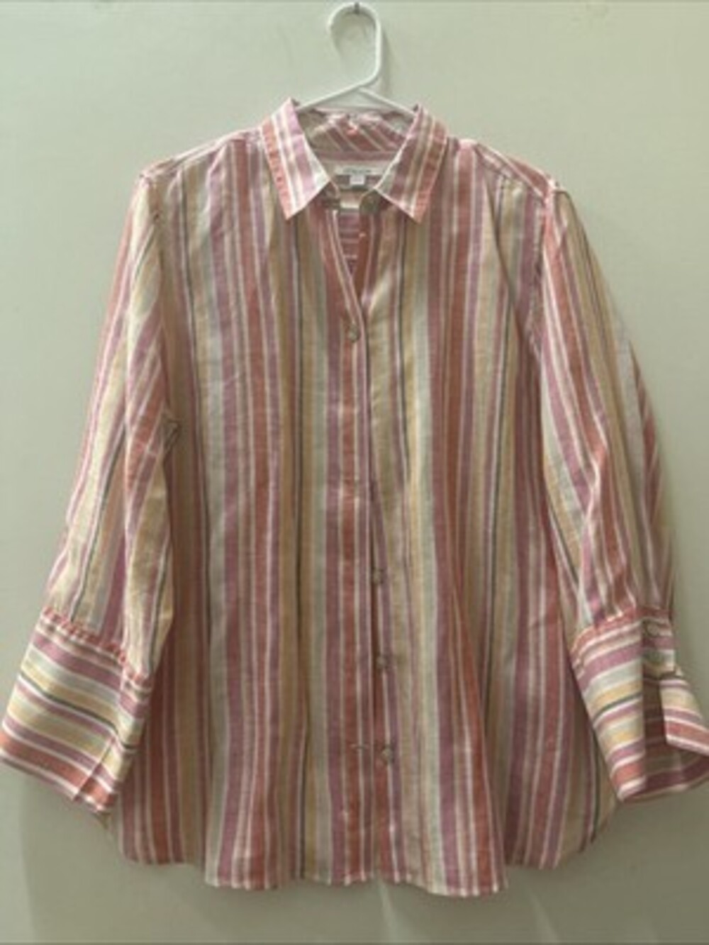 Chico’s Women’s Striped Size 2 100% Linen Button Up